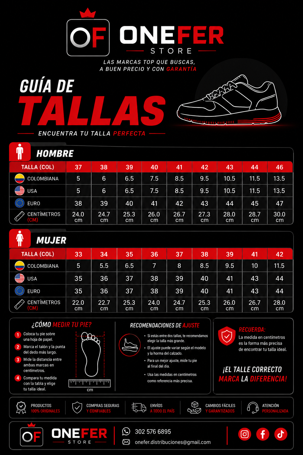Guía de tallas Onefer Store